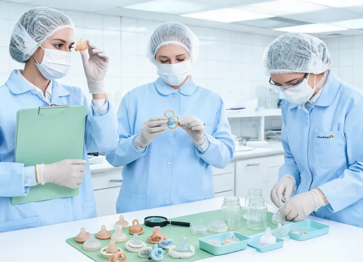 Medela product quality team inspecting baby feeding care materials